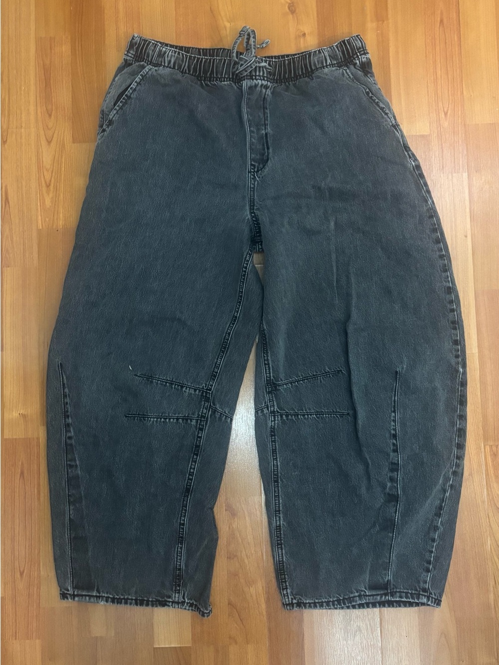 Old Navy Black Elastic Waist Barrel Denim Jeans Large Tall